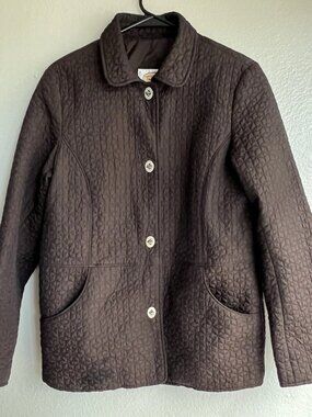 Talbots Women’s Brown Diamond Quilted Jacket Sz M Button Up Pockets
